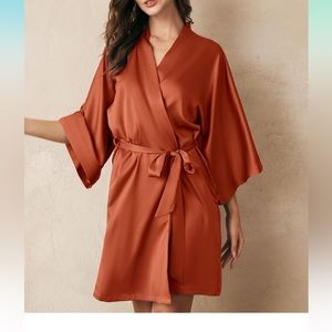 Amazon Satin Wrap Robe in Rust
